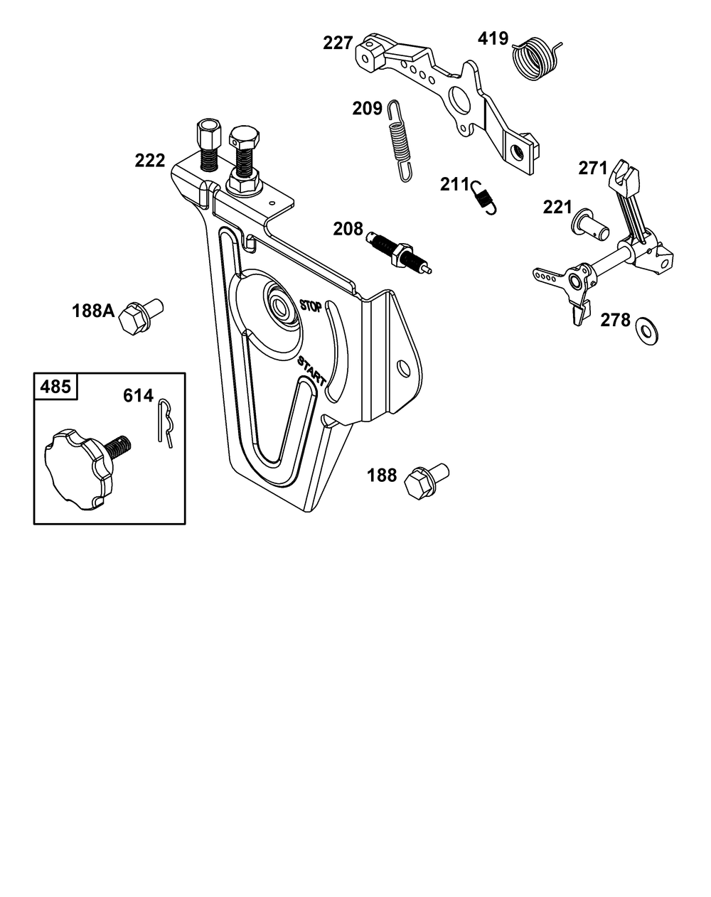 Controls Group Diagram and Parts List for 131D05-0002-01 100000 - 19Z999 Briggs and Stratton Engine